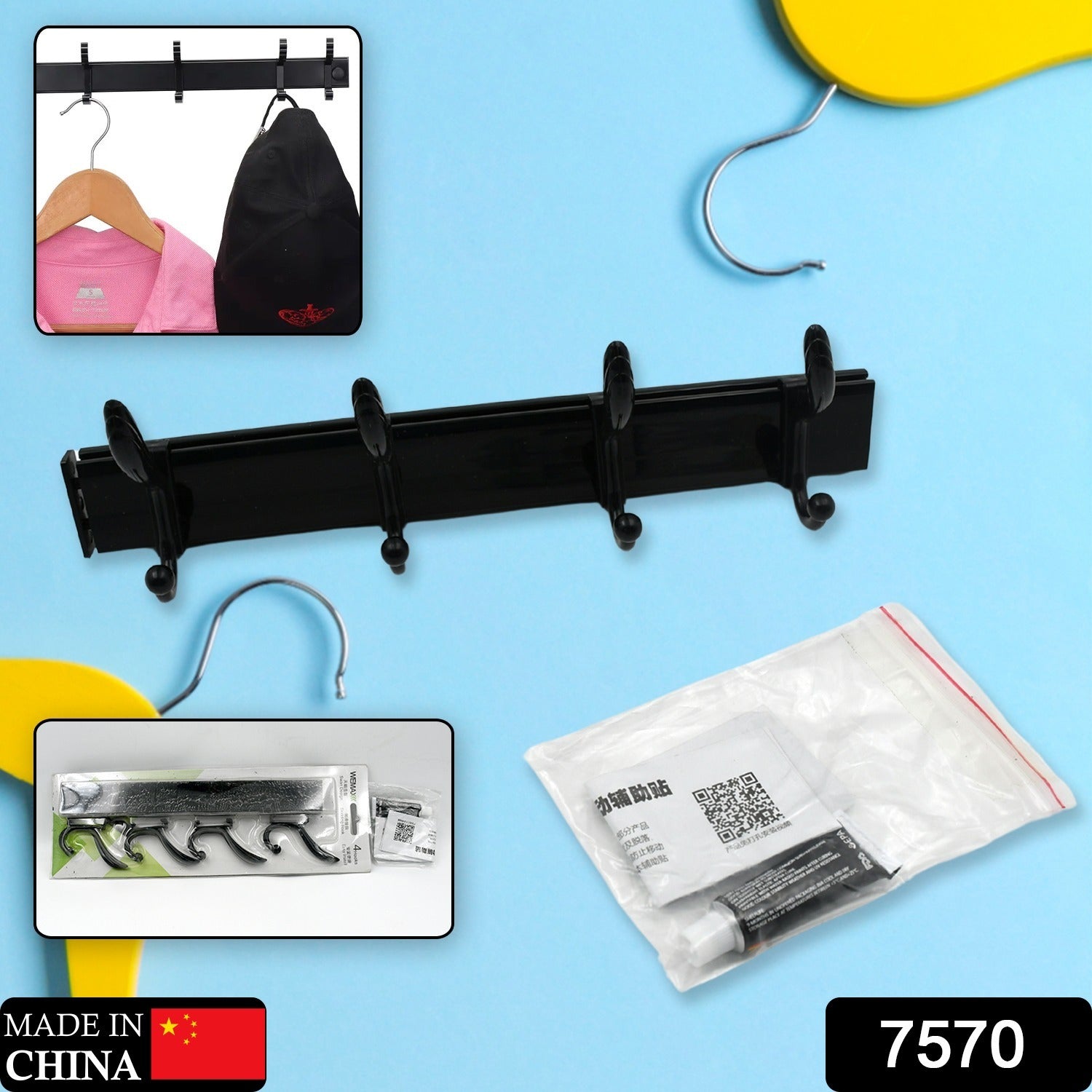 7570 Cloth hanger, Wall Door Hooks Rail for Hanging Clothes for Hanging Hook Rack Rail, Extra Long Coat Hanger Wall Mount for Clothes, Jacket, Hats, 6 Hook With Eco-friendly Liquid Adhesive Glue 7570 Cloth hanger, Wall Door Hooks Rail for Hanging Clothes for Hanging Hook Rack Rail, Extra Long Coat Hanger Wall Mount for Clothes, Jacket, Hats, 6 Hook With Eco-friendly Liquid Adhesive Glue